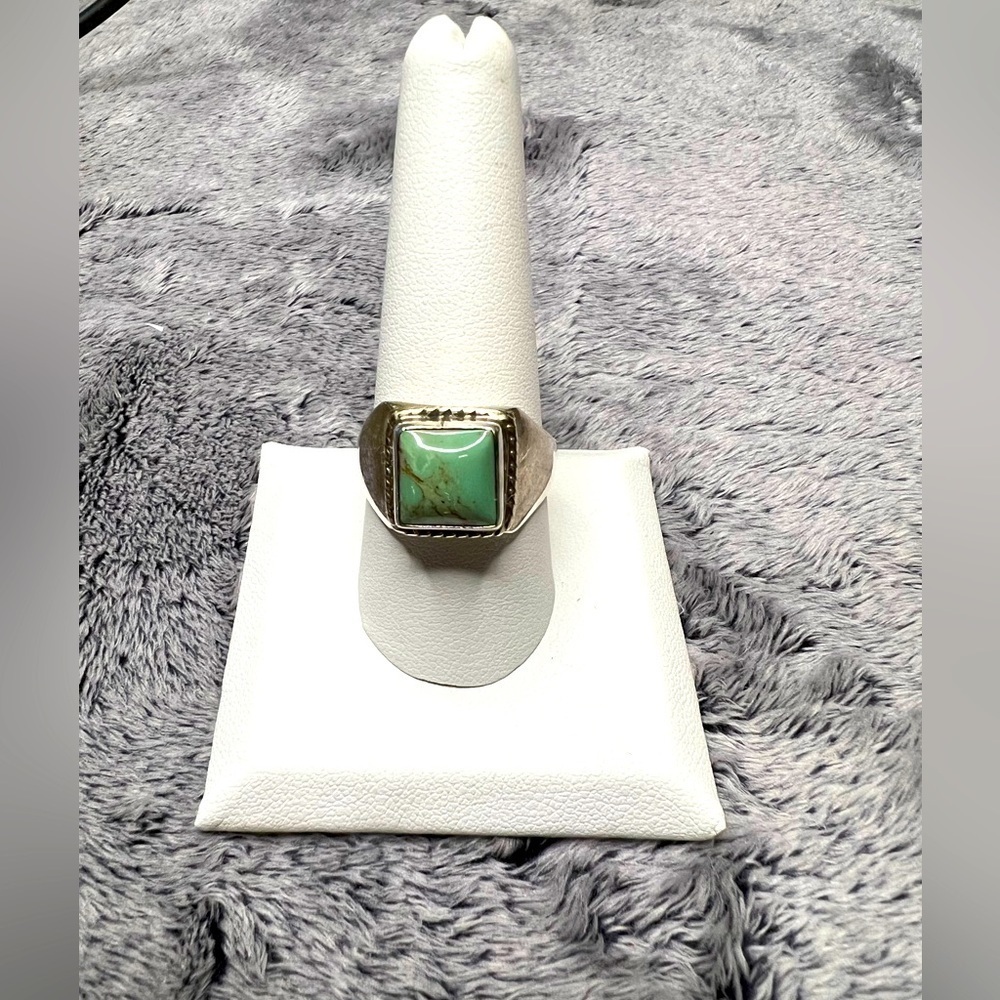 Sterling Silver Bezel set Square Green Turquoise Ring Size 10